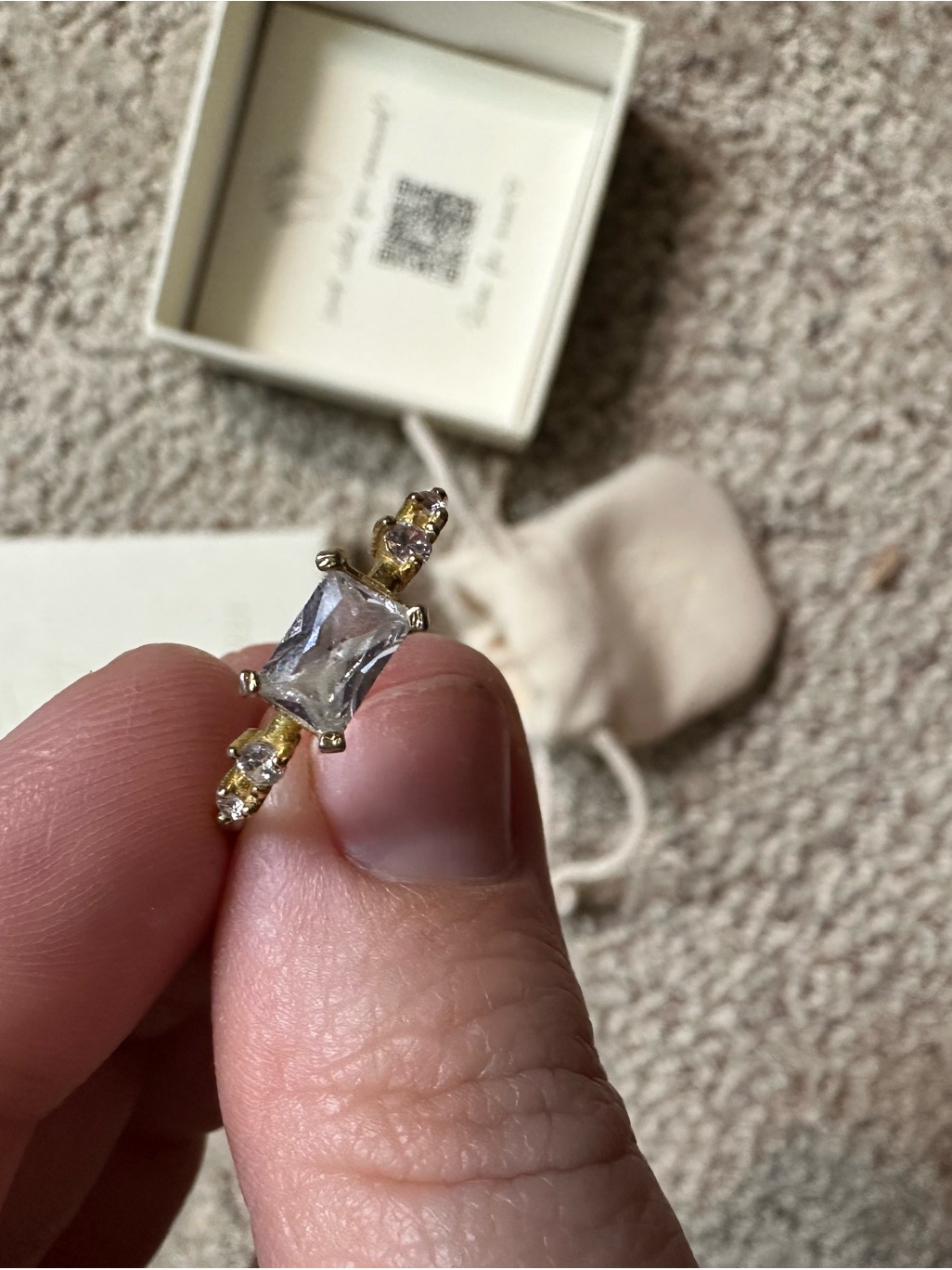 Caitlyn Minimalist Gold Crystal Square-Cut Ring With Side Accent Stones — image 3 of 4